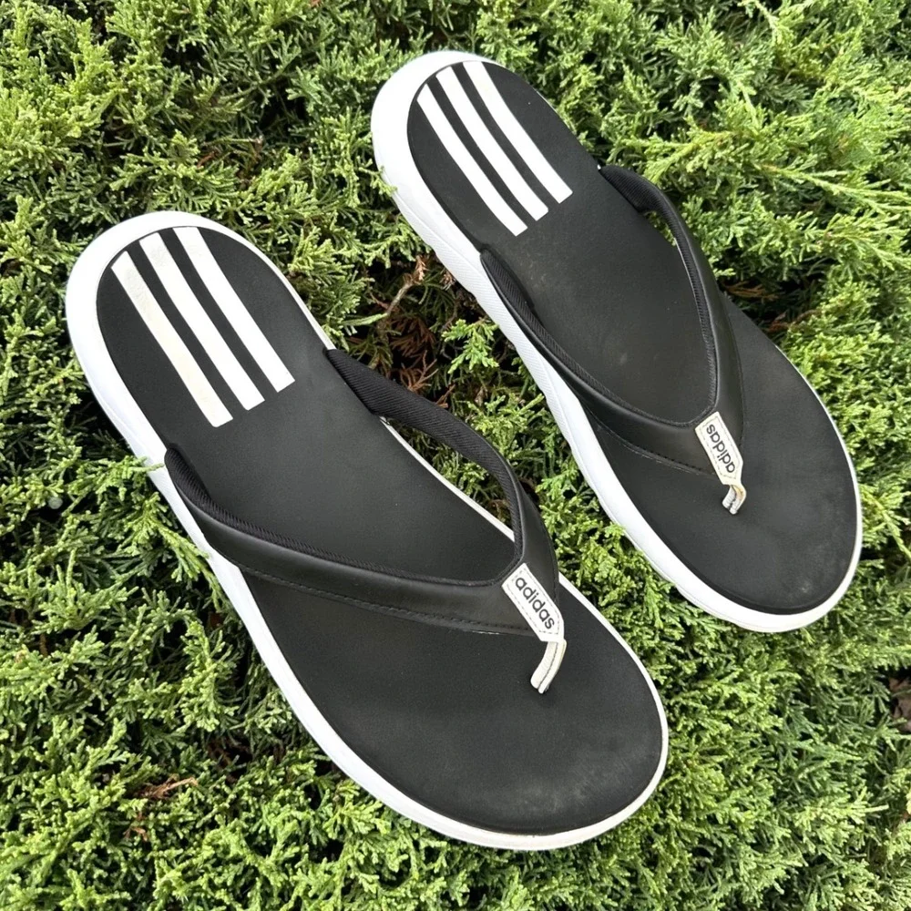 Adidas Comfort Flip Flop Thong Sandals Men's Size 10 Black White